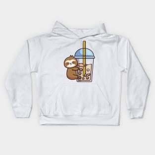 Sloth Loves Bubble Tea Kids Hoodie